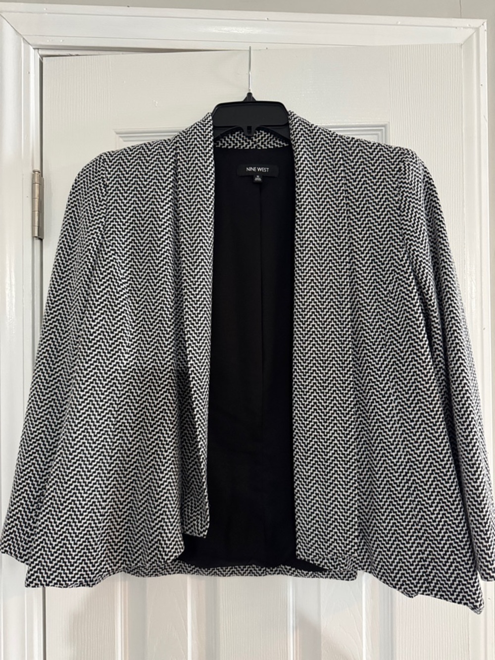 Nine West Black & White Textured Open Cardigan Blazer